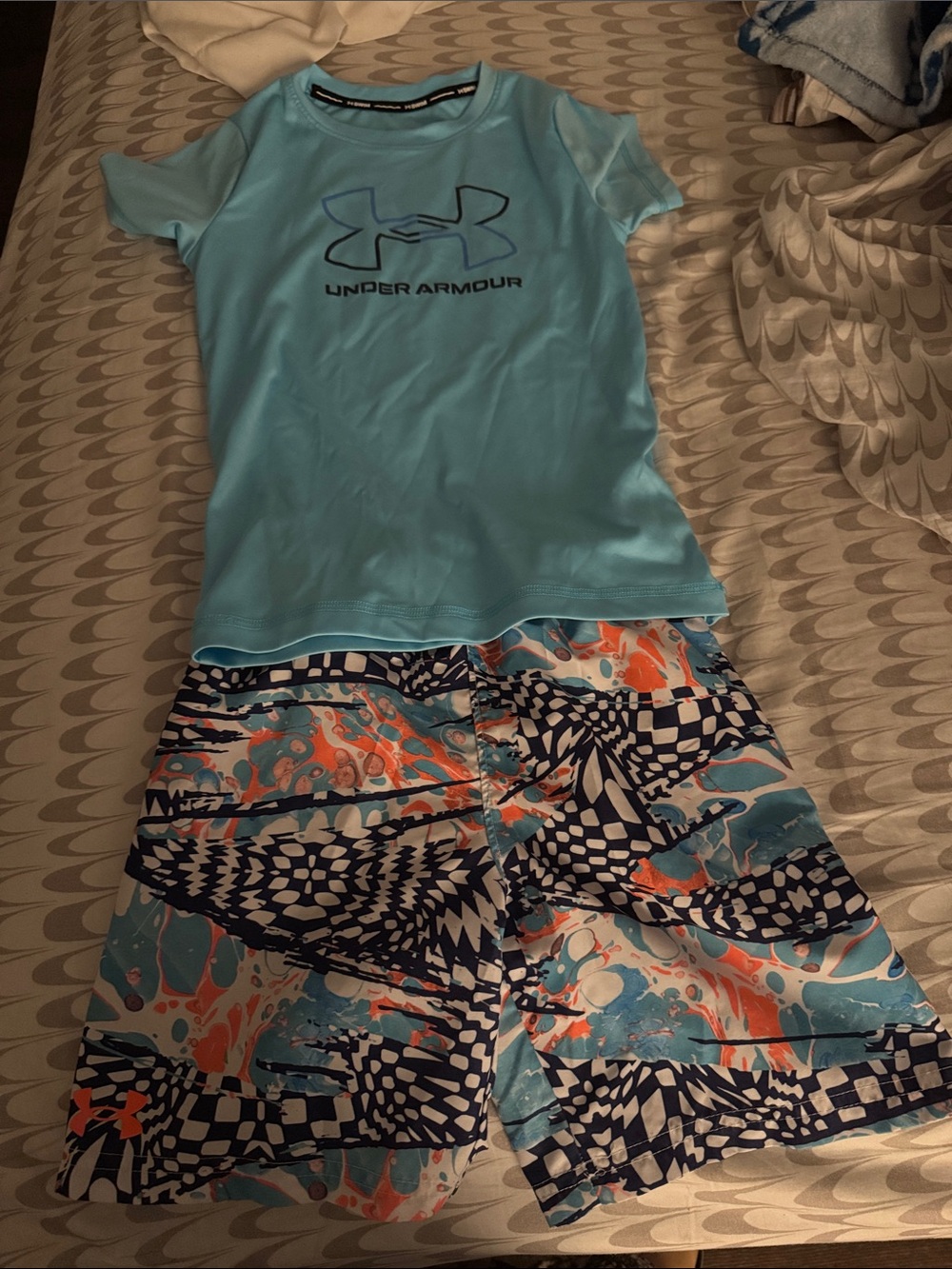 Under Armour Aqua Logo Tee with Patterned Swim Shorts